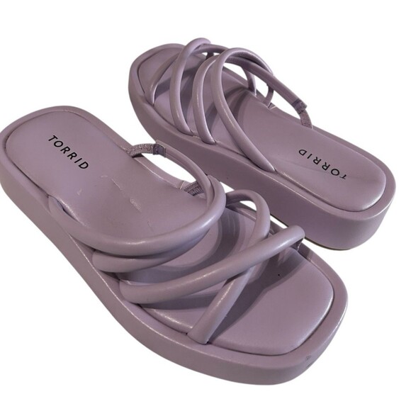Torrid Sandals Women's 7WW Wide Purple Strappy Platform Slide Slip On Cross - Picture 2 of 12